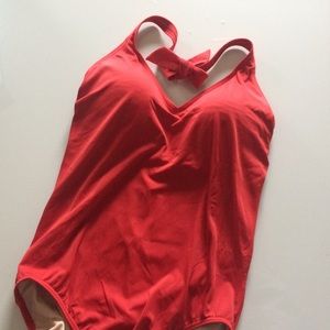 Red Landsend One-Piece Bathing Suit
